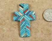 Turquoise mosaic on shell, large cross pendant